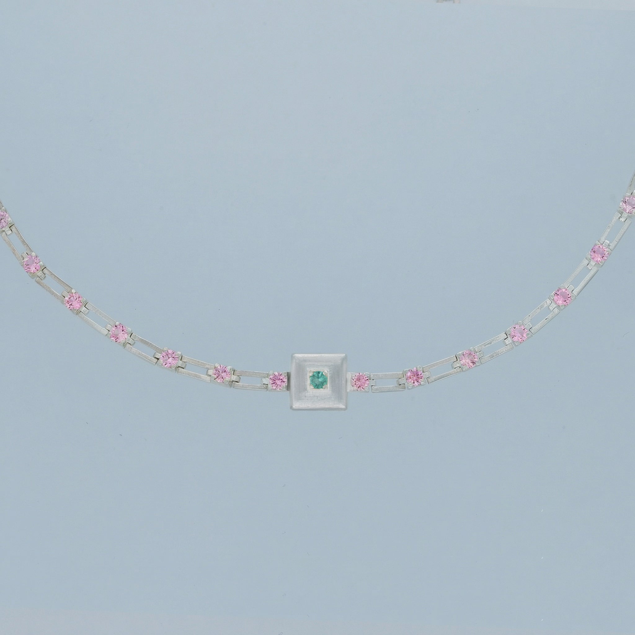 magnetic sequence necklace - light pink zirconia & emerald