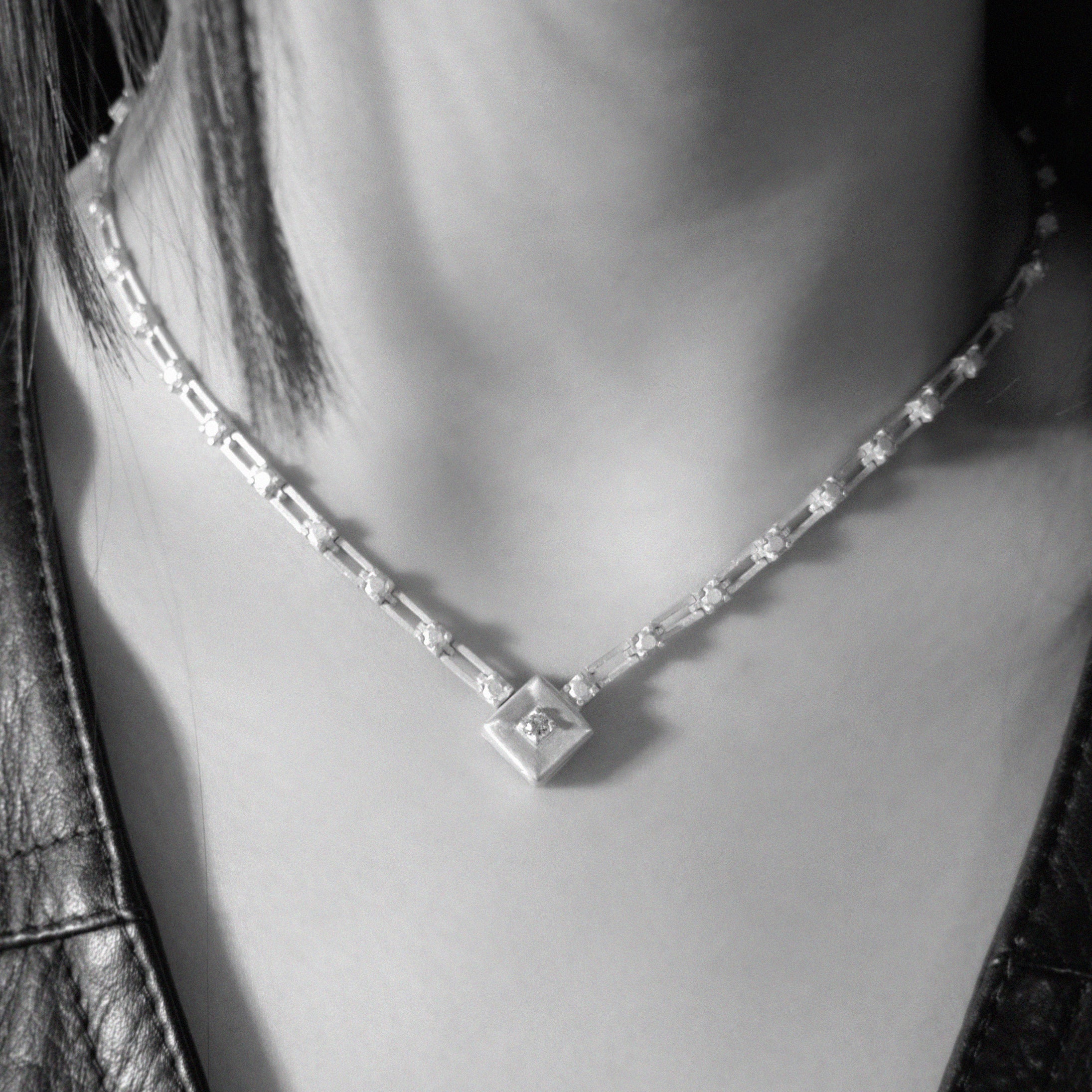 magnetic still necklace - sculpted silver & white sapphire