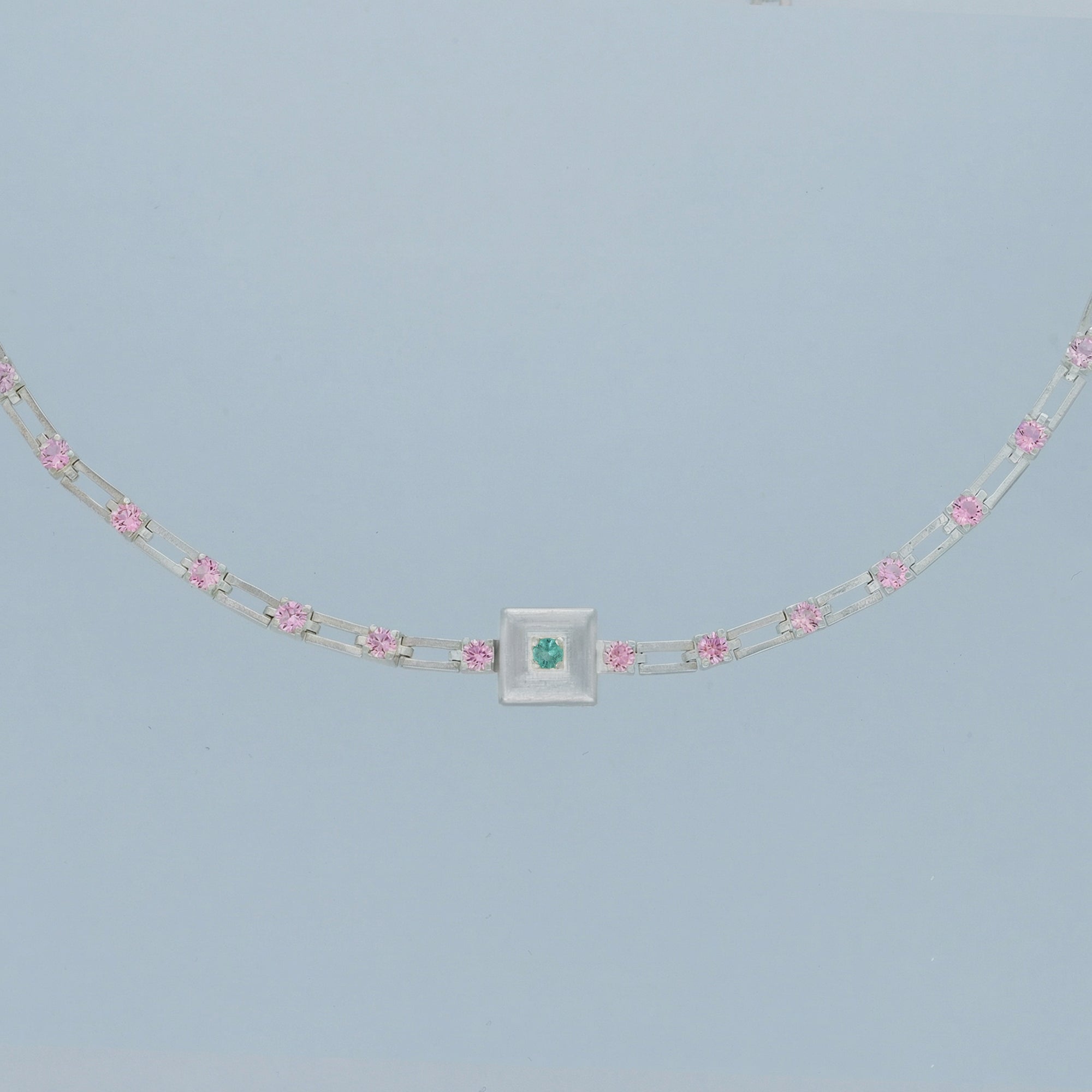 magnetic sequence necklace - light pink zirconia & emerald