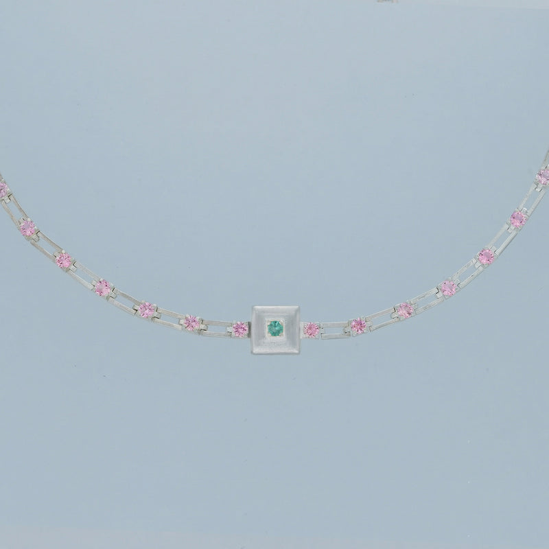 magnetic sequence necklace - light pink zirconia & emerald