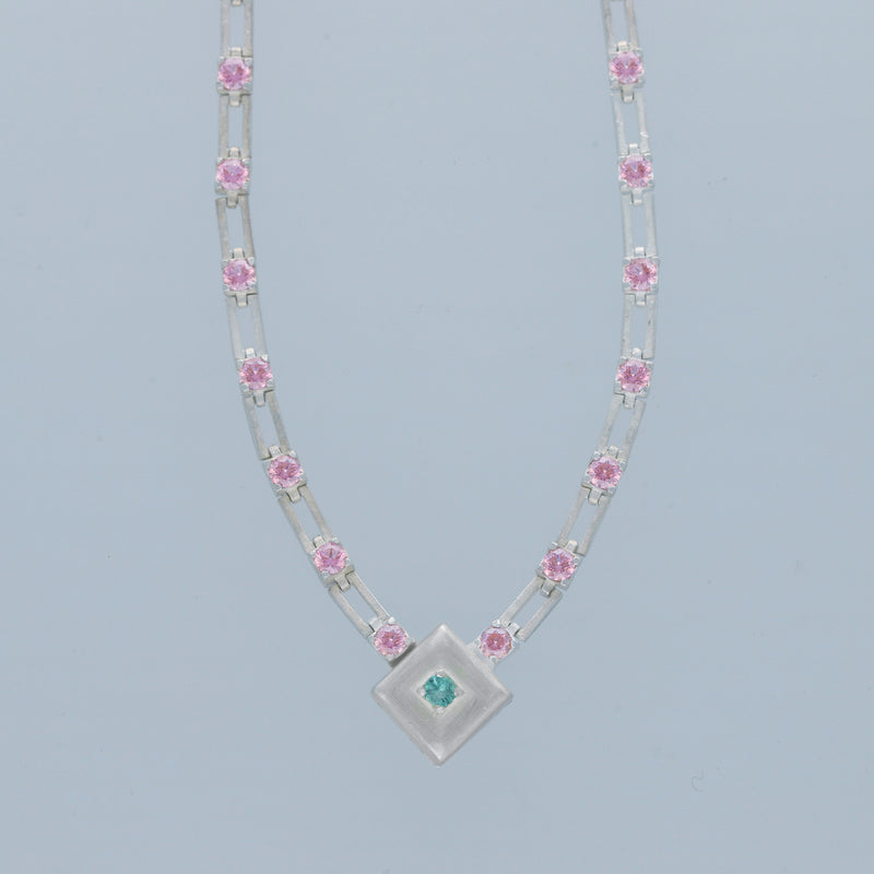 magnetic sequence necklace - light pink zirconia & emerald