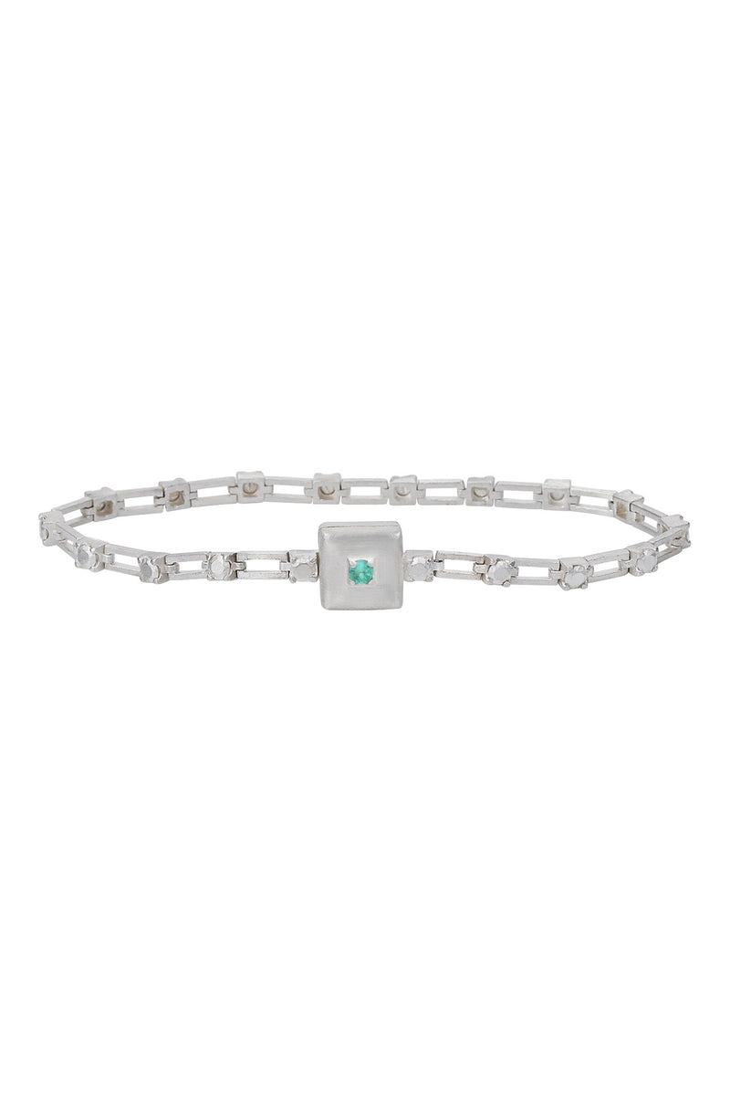 magnetic still bracelet – sculpted silver & emerald