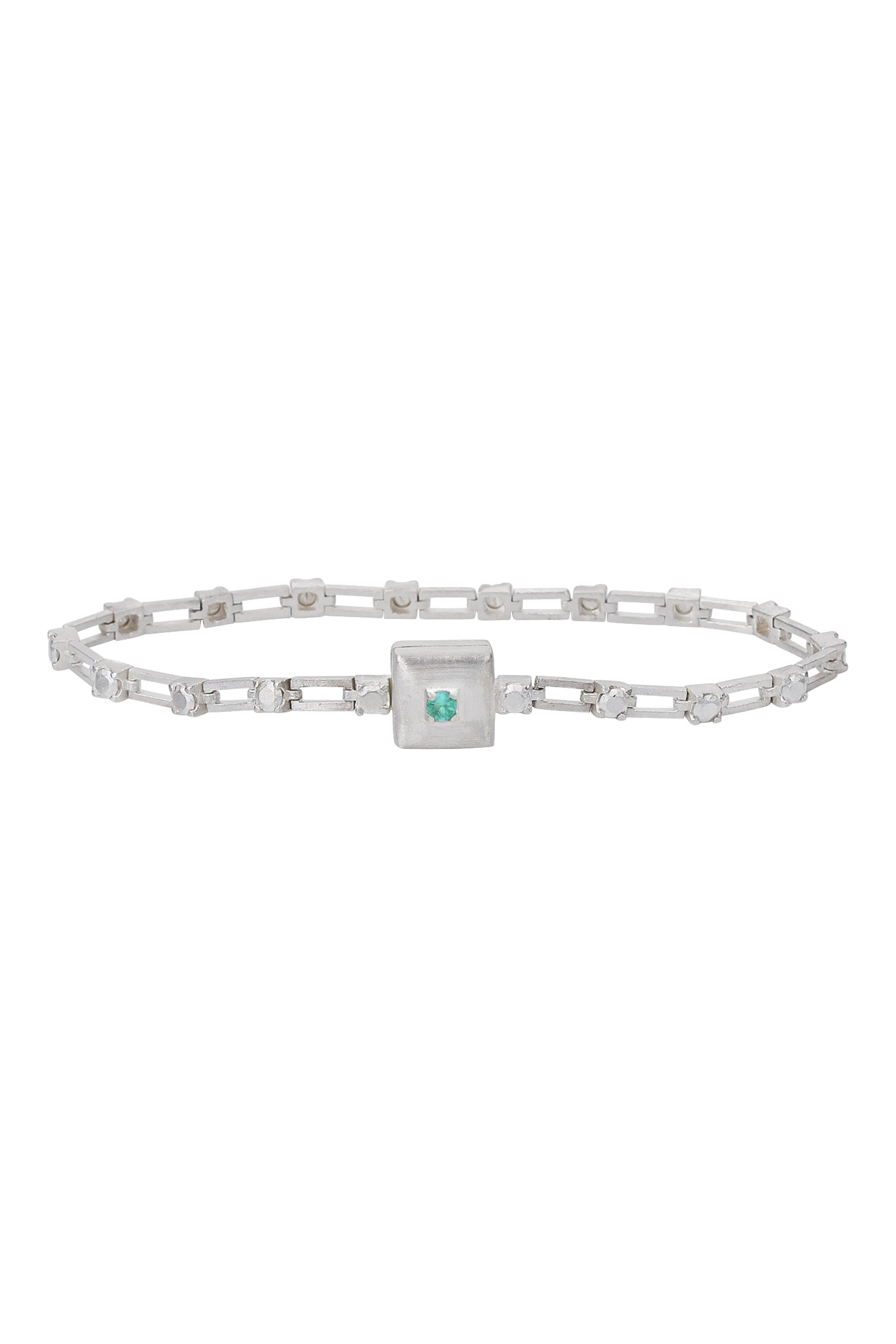 magnetic still bracelet – sculpted silver & emerald