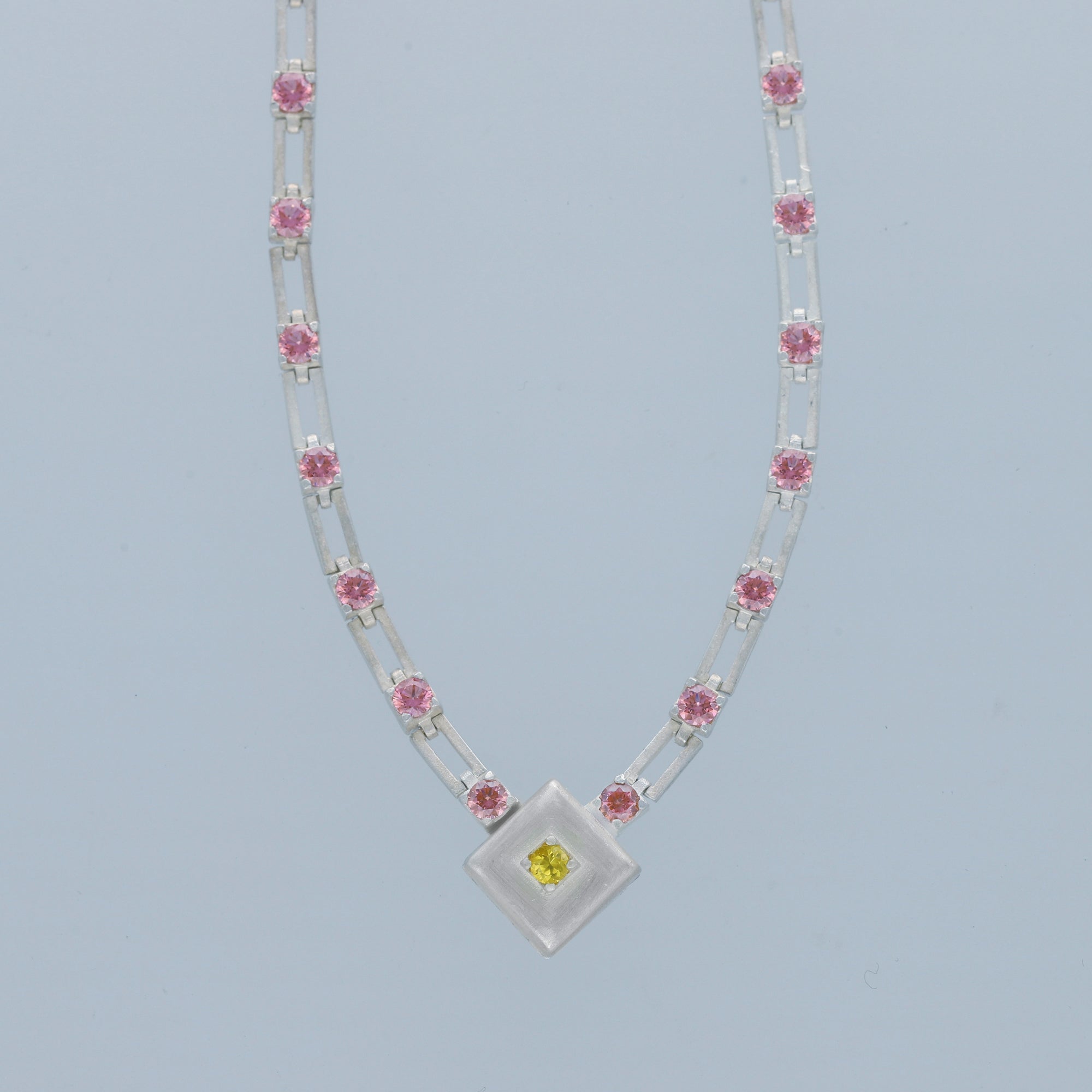 magnetic sequence necklace - dusty rose zirconia & yellow sapphire