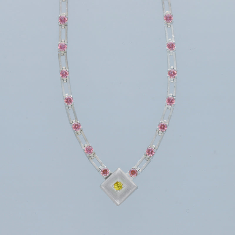 magnetic sequence necklace - dusty rose zirconia & yellow sapphire