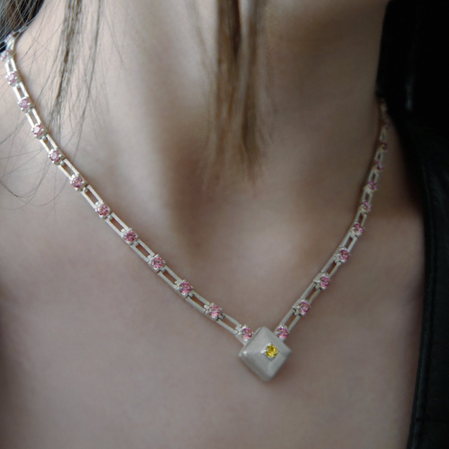 magnetic sequence necklace - dusty rose zirconia & yellow sapphire